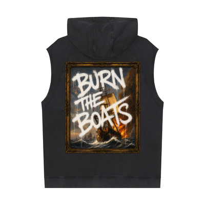 Graffiti "Burn The Boats" Snow Washed Sleeveless Hoodie