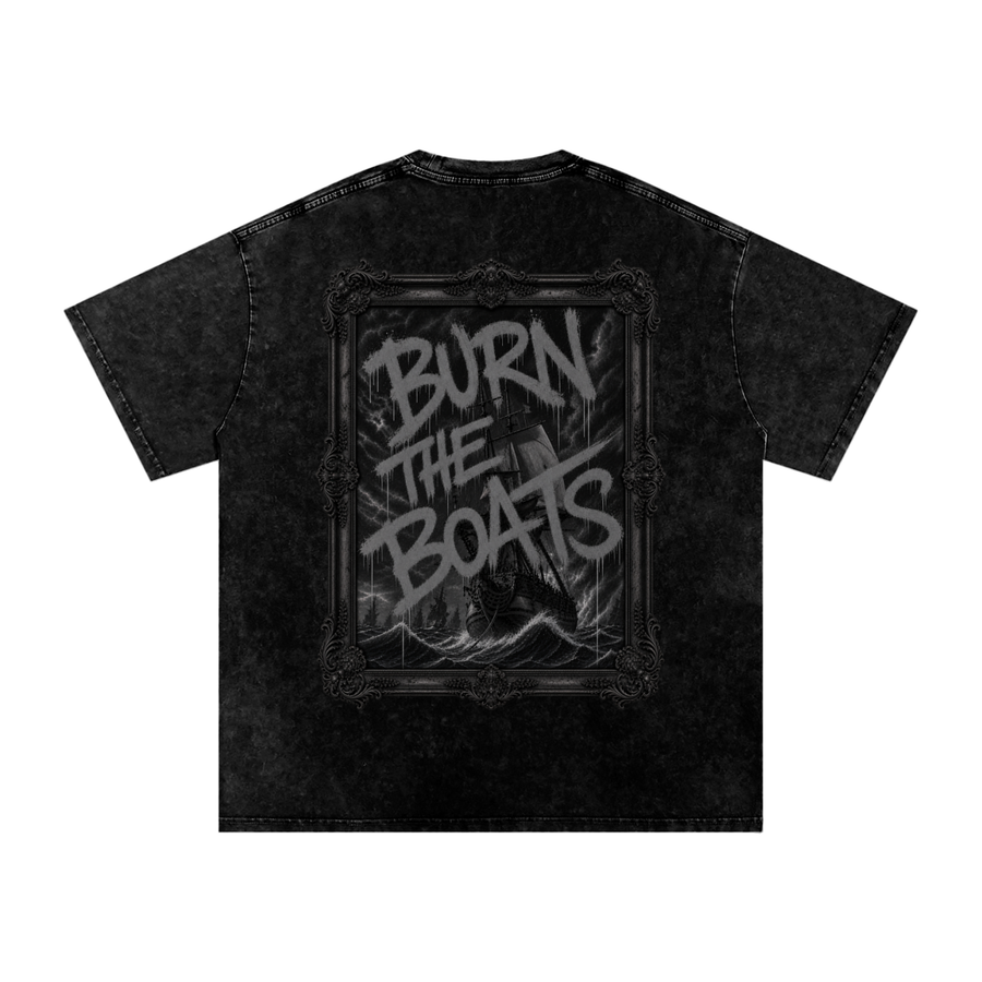 Blackout Burn The Boats Snow Washed Oversized Cotton T-Shirt