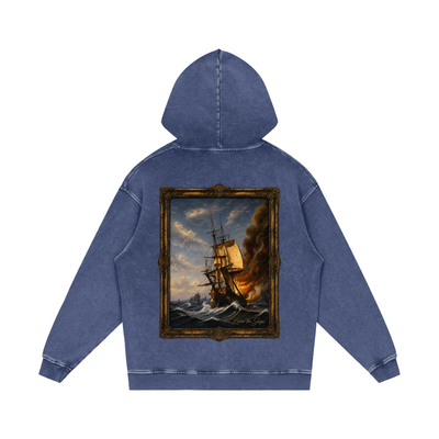 "Burn The Boats" Snow Washed Loose Cotton Hoodie