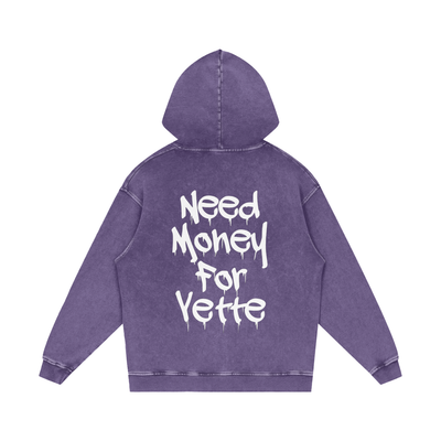 "Need Money For Vette" Snow Washed Loose Cotton Hoodie