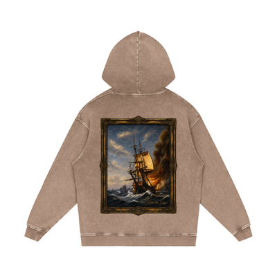 "Burn The Boats" Snow Washed Loose Cotton Hoodie