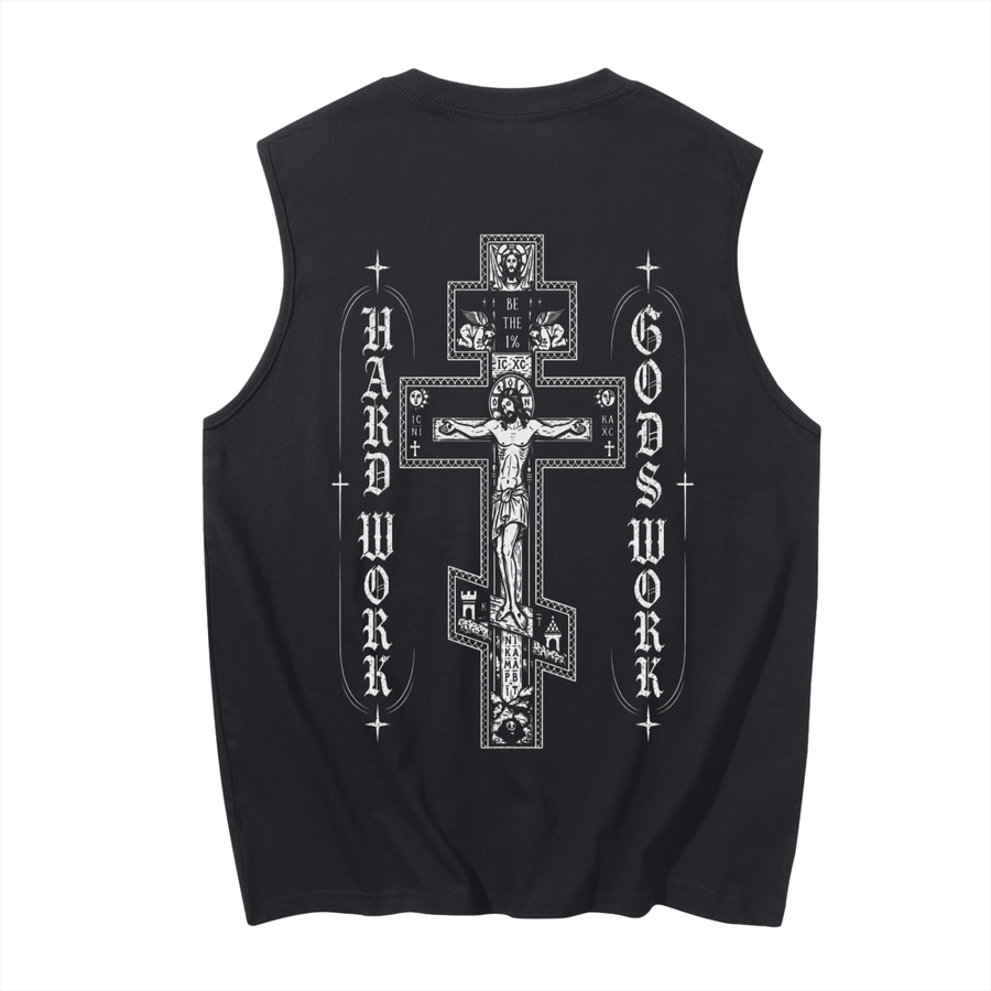 Cross Hard Work Gods Work Men's Sleeveless Cotton Tank Top