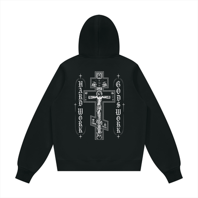 Cross Hard Work Gods Work Unisex Fleece Regular Hoodie (Runs Small)