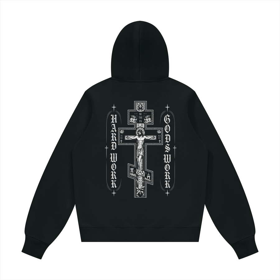 Cross Hard Work Gods Work Unisex Fleece Regular Hoodie (Runs Small)