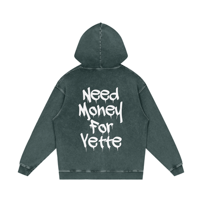 "Need Money For Vette" Snow Washed Loose Cotton Hoodie