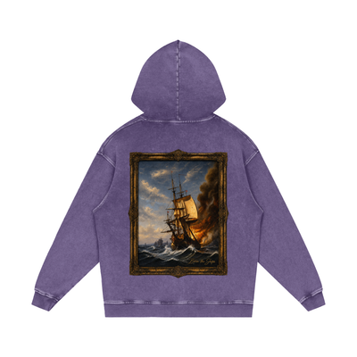 "Burn The Boats" Snow Washed Loose Cotton Hoodie