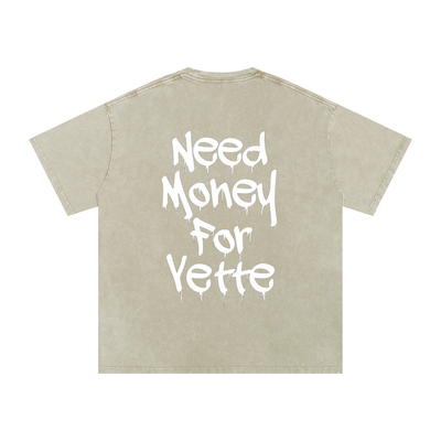 "Need Money For Vette" Snow Washed Oversized Cotton T-Shirt