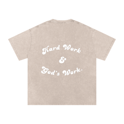 "Hard Work & God's Work" Snow Washed Oversized Cotton T-Shirt