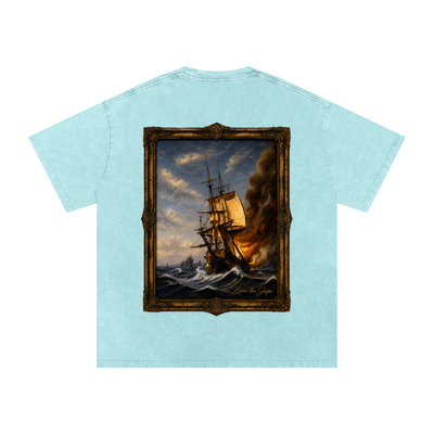 "Burn The Boats" Snow Washed Oversized Cotton T-Shirt