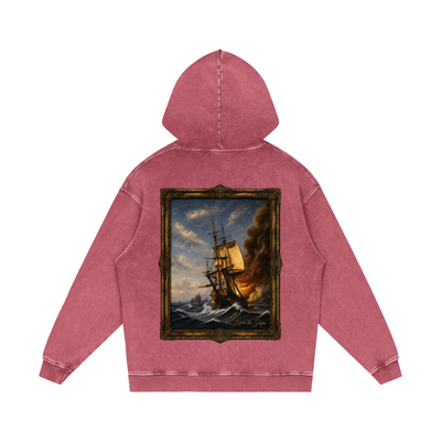 "Burn The Boats" Snow Washed Loose Cotton Hoodie