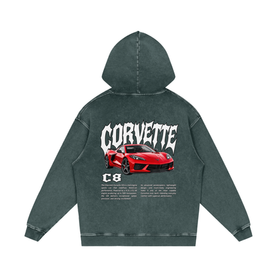Corvette C8 Snow Washed Loose Cotton Hoodie