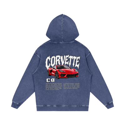Corvette C8 Snow Washed Loose Cotton Hoodie