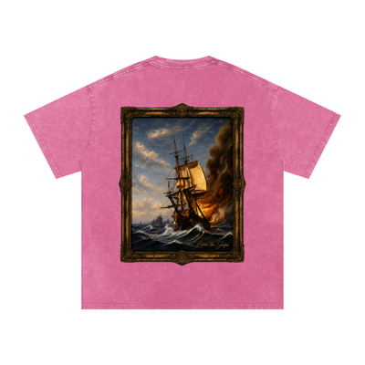 "Burn The Boats" Snow Washed Oversized Cotton T-Shirt