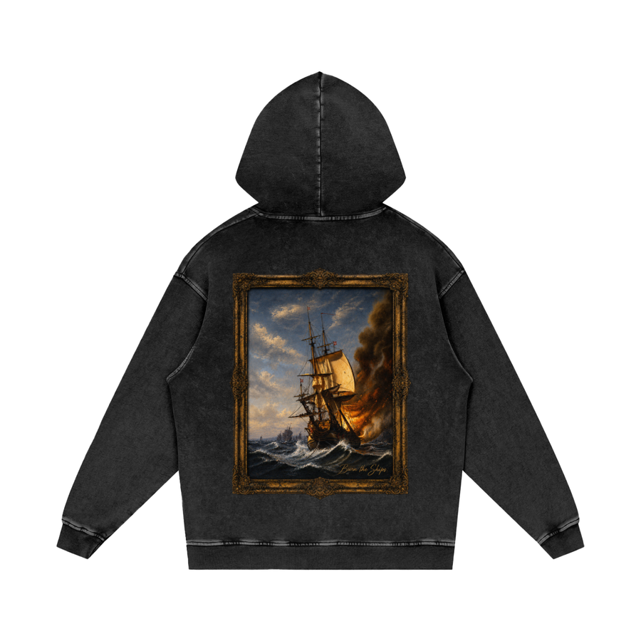 "Burn The Boats" Snow Washed Loose Cotton Hoodie
