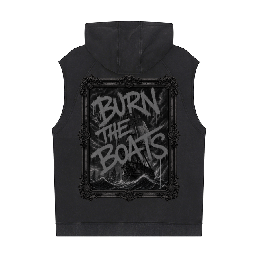 Blackout Burn The Boats Snow Washed Sleeveless Hoodie