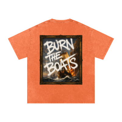 Graffiti "Burn The Boats" Snow Washed Oversized Cotton T-Shirt