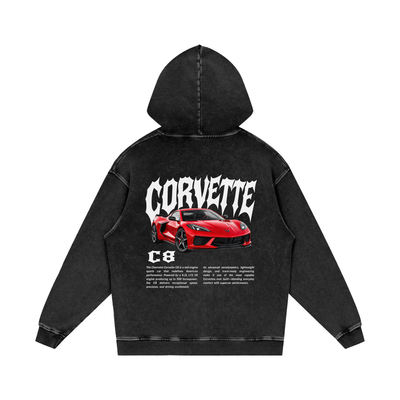 Corvette C8 Snow Washed Loose Cotton Hoodie