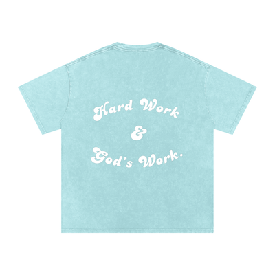 "Hard Work & God's Work" Snow Washed Oversized Cotton T-Shirt
