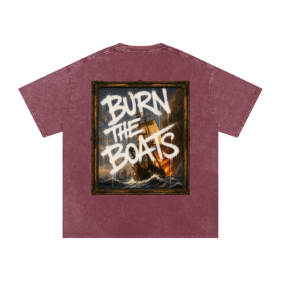 Graffiti "Burn The Boats" Snow Washed Oversized Cotton T-Shirt