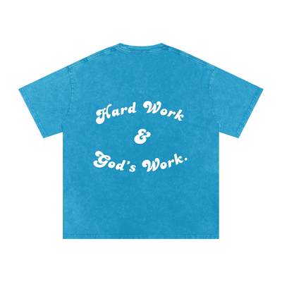 "Hard Work & God's Work" Snow Washed Oversized Cotton T-Shirt