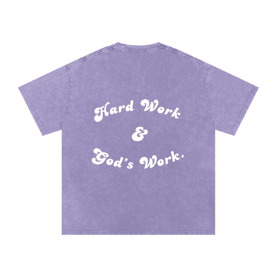 "Hard Work & God's Work" Snow Washed Oversized Cotton T-Shirt
