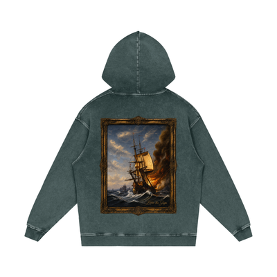 "Burn The Boats" Snow Washed Loose Cotton Hoodie