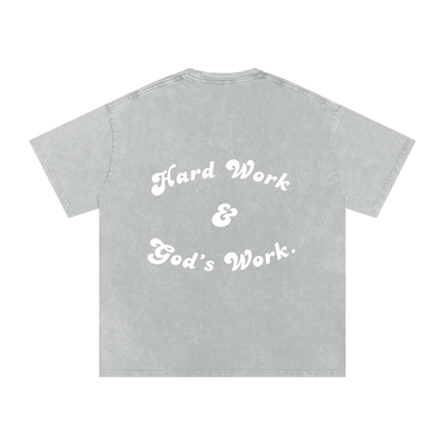 "Hard Work & God's Work" Snow Washed Oversized Cotton T-Shirt