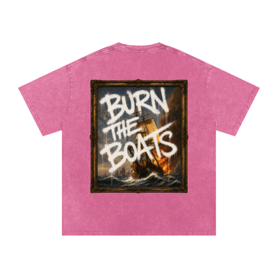 Graffiti "Burn The Boats" Snow Washed Oversized Cotton T-Shirt