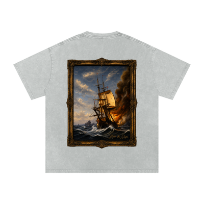 "Burn The Boats" Snow Washed Oversized Cotton T-Shirt