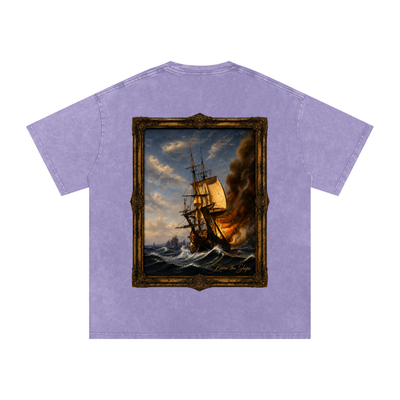"Burn The Boats" Snow Washed Oversized Cotton T-Shirt