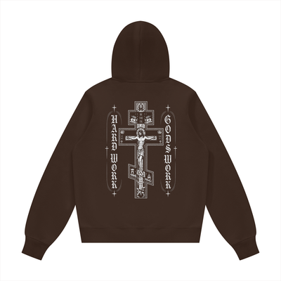 Cross Hard Work Gods Work Unisex Fleece Regular Hoodie (Runs Small)