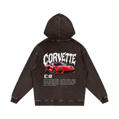 Corvette C8 Snow Washed Loose Cotton Hoodie