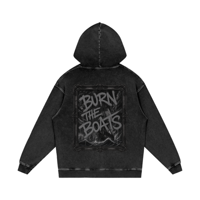 Blackout Burn The Boats Snow Washed Loose Cotton Hoodie