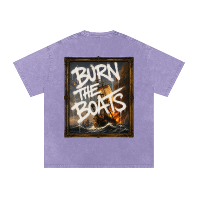 Graffiti "Burn The Boats" Snow Washed Oversized Cotton T-Shirt