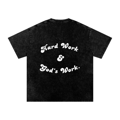 "Hard Work & God's Work" Snow Washed Oversized Cotton T-Shirt