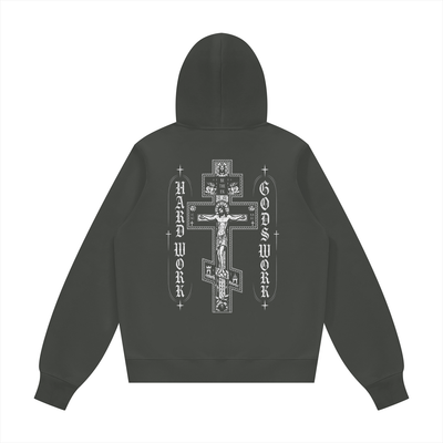 Cross Hard Work Gods Work Unisex Fleece Regular Hoodie (Runs Small)