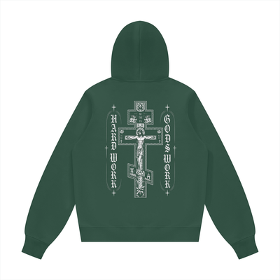 Cross Hard Work Gods Work Unisex Fleece Regular Hoodie (Runs Small)