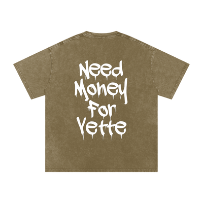 "Need Money For Vette" Snow Washed Oversized Cotton T-Shirt