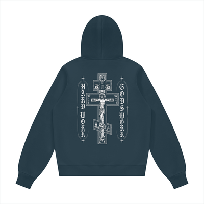 Cross Hard Work Gods Work Unisex Fleece Regular Hoodie (Runs Small)