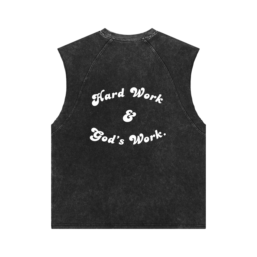 "Hard Work & God's Work" Snow Washed Tank Top
