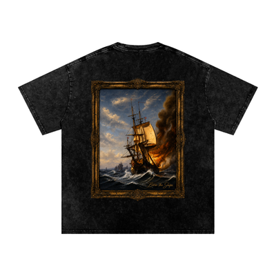 "Burn The Boats" Snow Washed Oversized Cotton T-Shirt