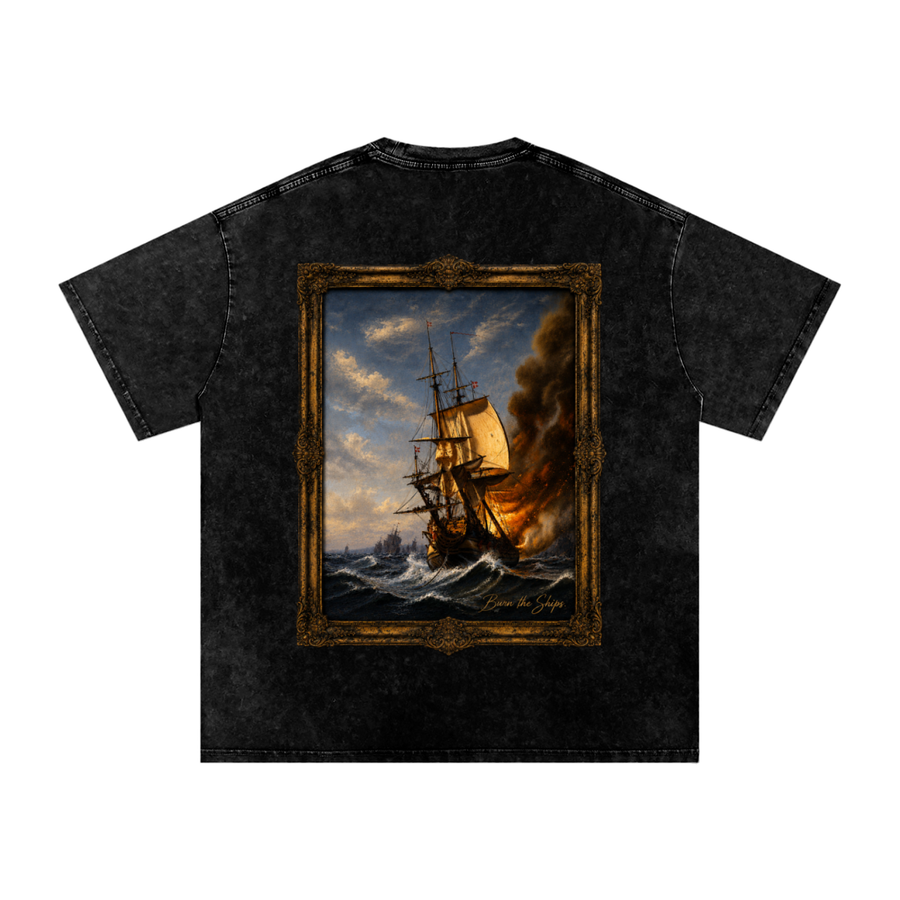 "Burn The Boats" Snow Washed Oversized Cotton T-Shirt