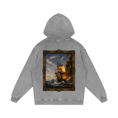 "Burn The Boats" Snow Washed Loose Cotton Hoodie