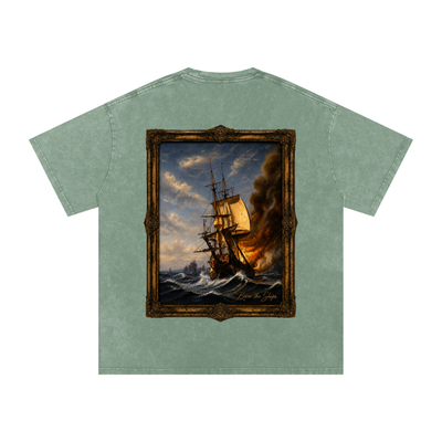 "Burn The Boats" Snow Washed Oversized Cotton T-Shirt