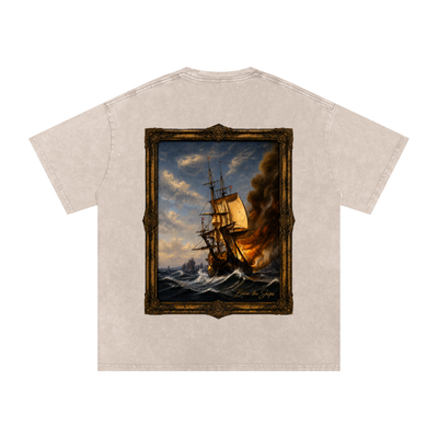 "Burn The Boats" Snow Washed Oversized Cotton T-Shirt