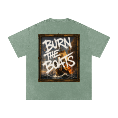 Graffiti "Burn The Boats" Snow Washed Oversized Cotton T-Shirt