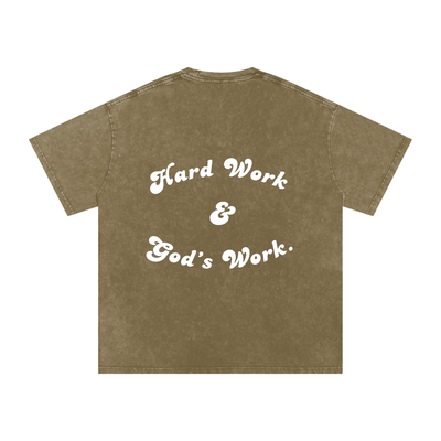 "Hard Work & God's Work" Snow Washed Oversized Cotton T-Shirt