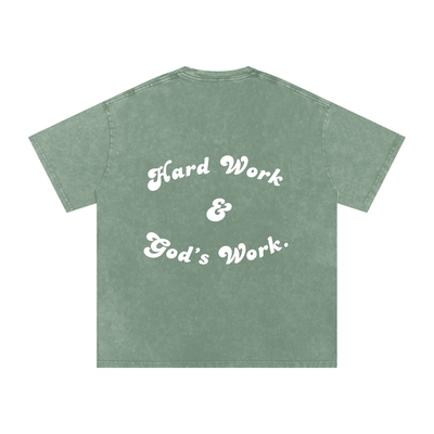 "Hard Work & God's Work" Snow Washed Oversized Cotton T-Shirt